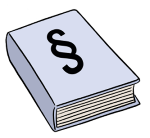 Zeichnung: Ein graues Buch. Auf dem Buch ist das Zeichen für Paragrafen: §.