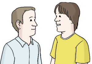 Zeichnung: Zwei Menschen unterhalten sich.